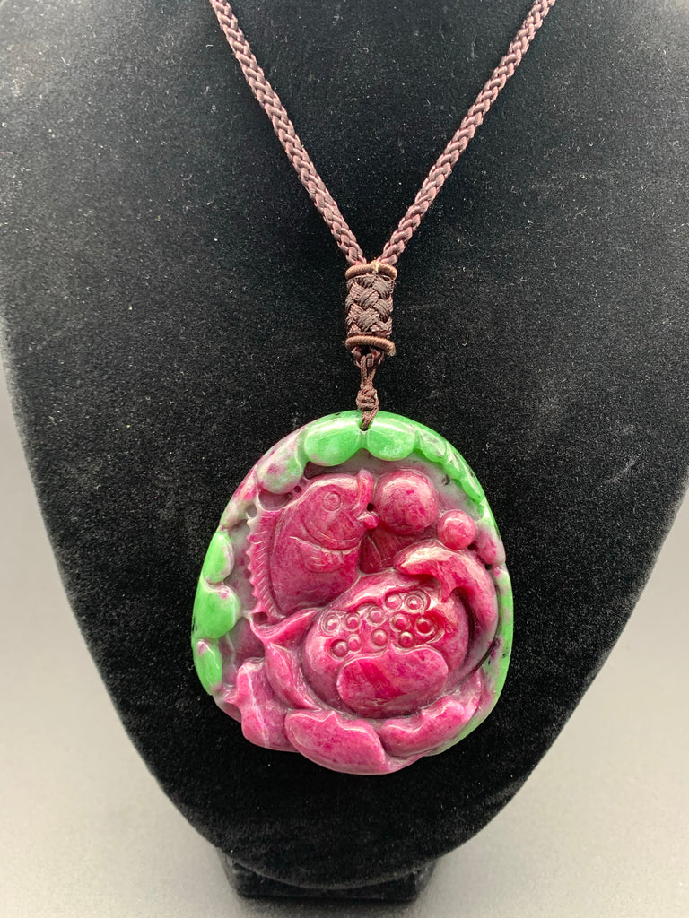 Ruby carved pendant necklace