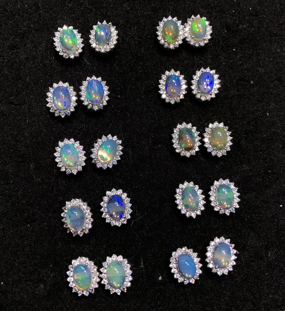 Sterling silver natural opals earrings 5*7mm