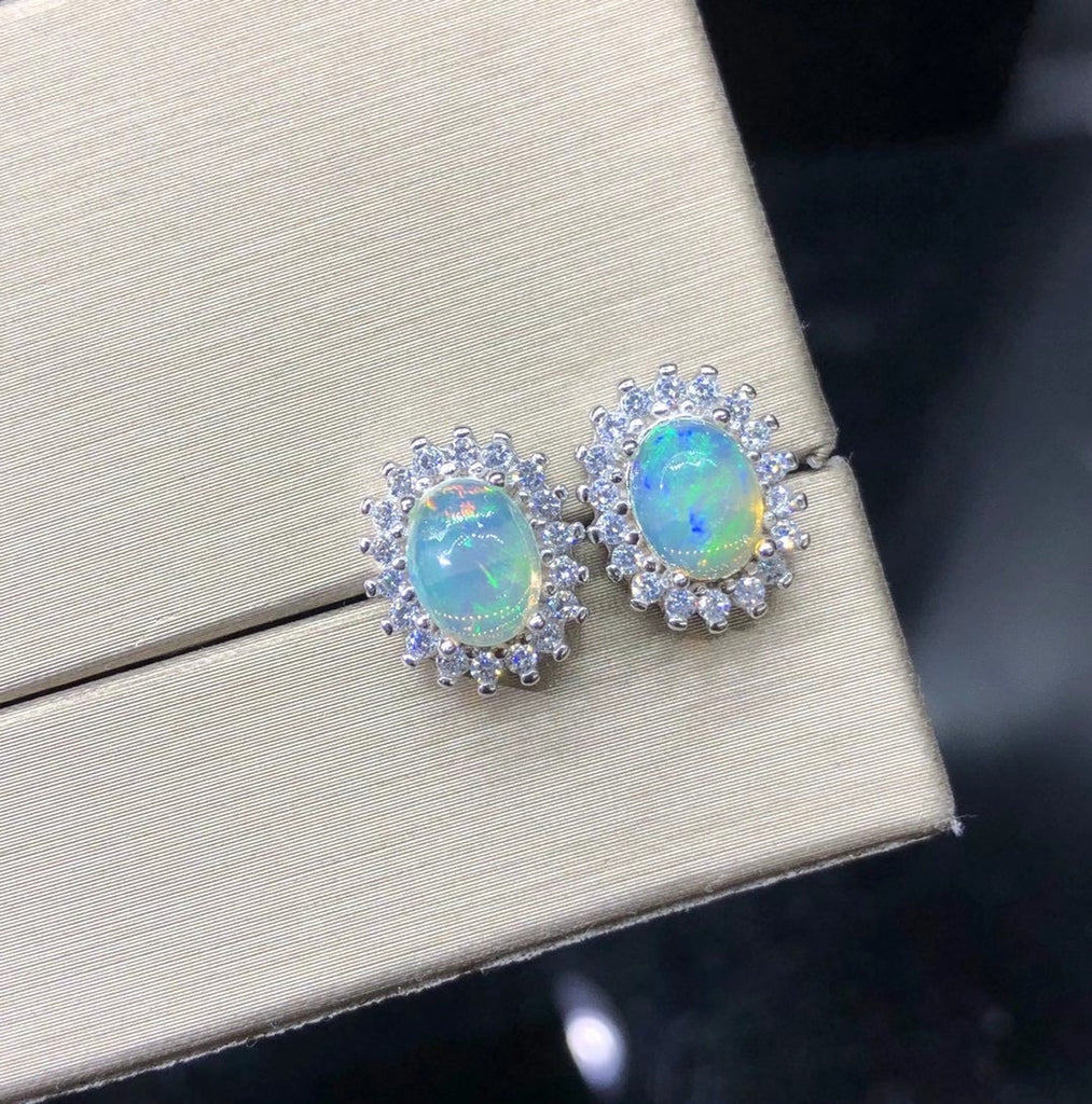 Sterling silver natural opals earrings 6*8mm