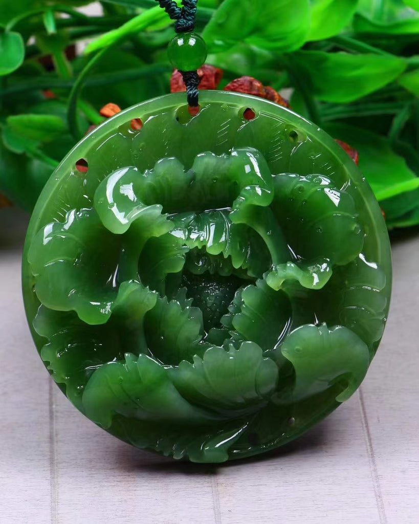 natural jade hand carved flower pendant necklace 55*55*12*mm 59g