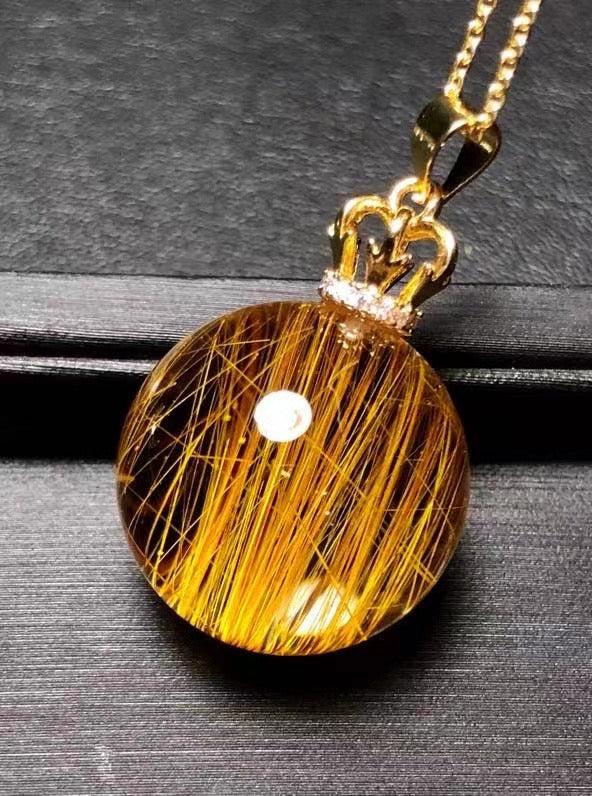 Natural Brazil rutilated quartz good luck pendant necklace 21mm 14g