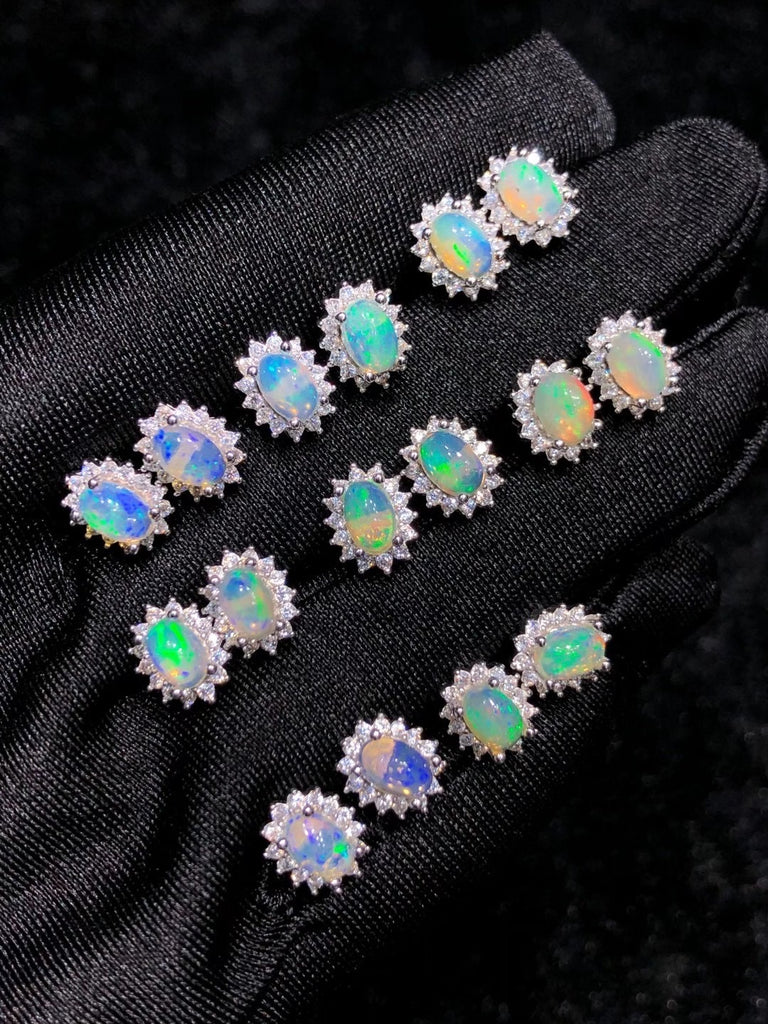 Sterling silver natural opals earrings 4*6mm