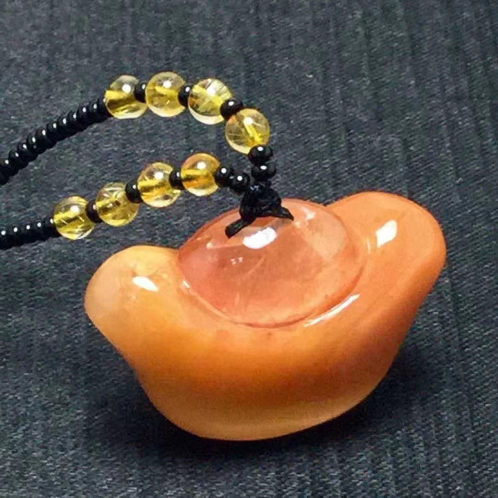 Natural Brazil rutilated quartz Lucky fortune pendant necklace 33.5*22*16mm 16g