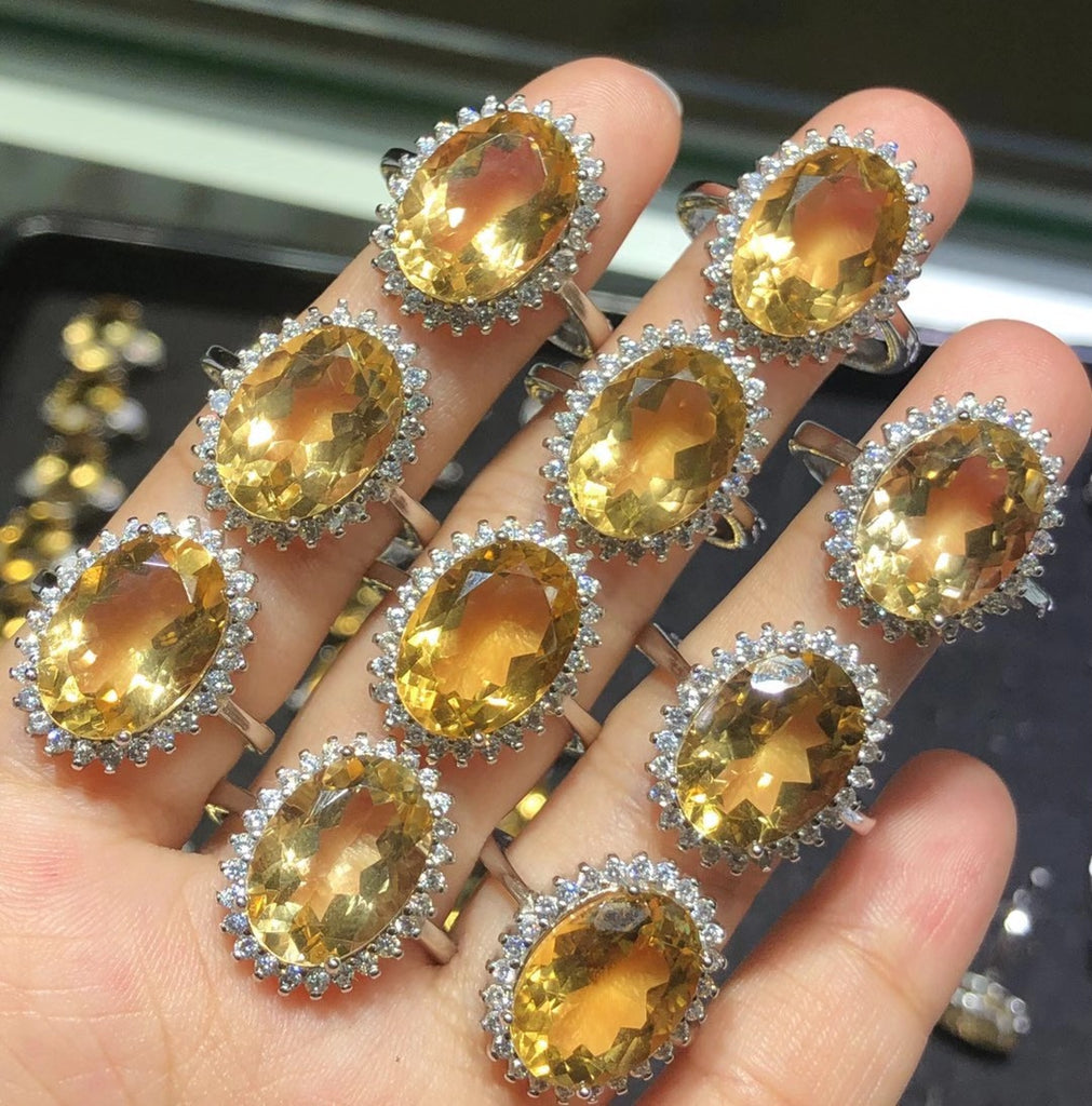 Sterling silver natural citrine rings 10*14mm