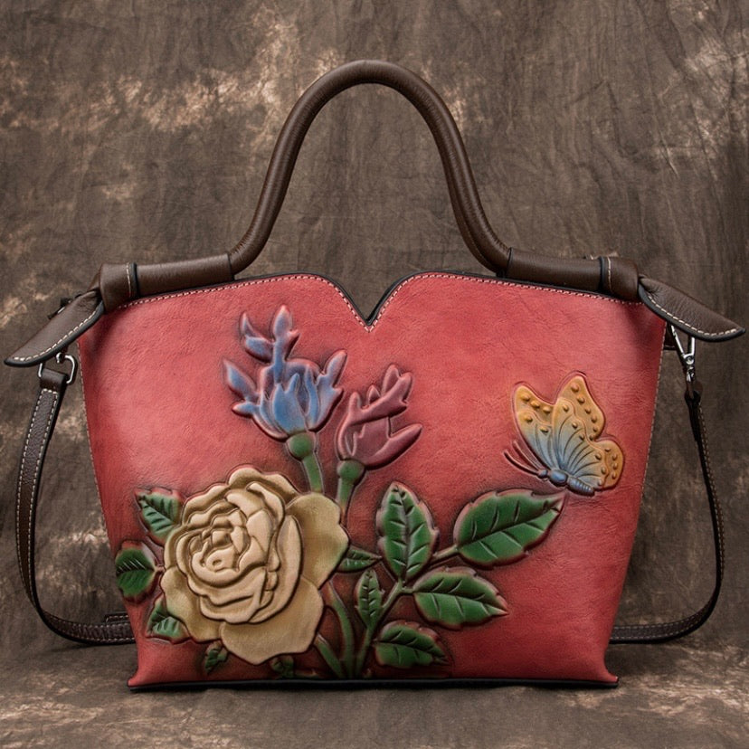 Vintage embossing woman leather bags
