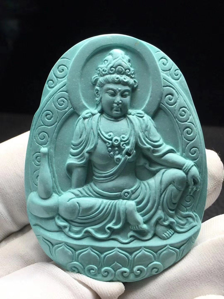 Hand carved Turquoise Guanyin pendant 41.2carat 38*52*16mm