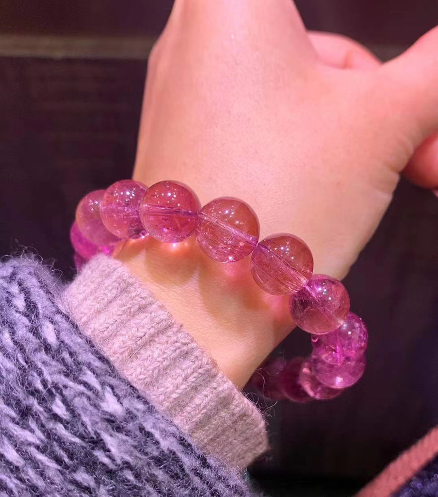 From Brazil natural pink colour tourmaline beads Bracelet 11.3mm 42.18g