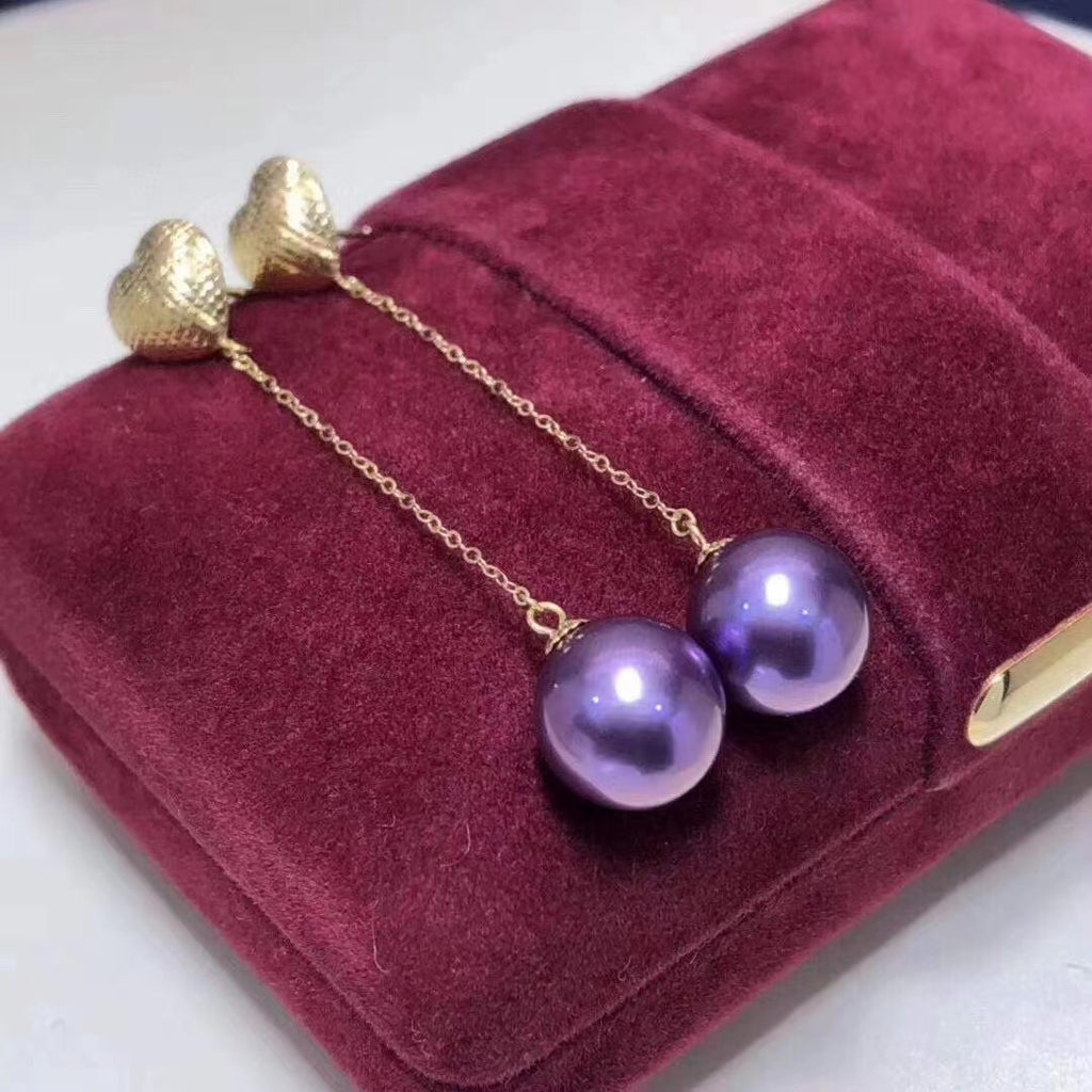 18k natural Purple pearl earring 9-10mm