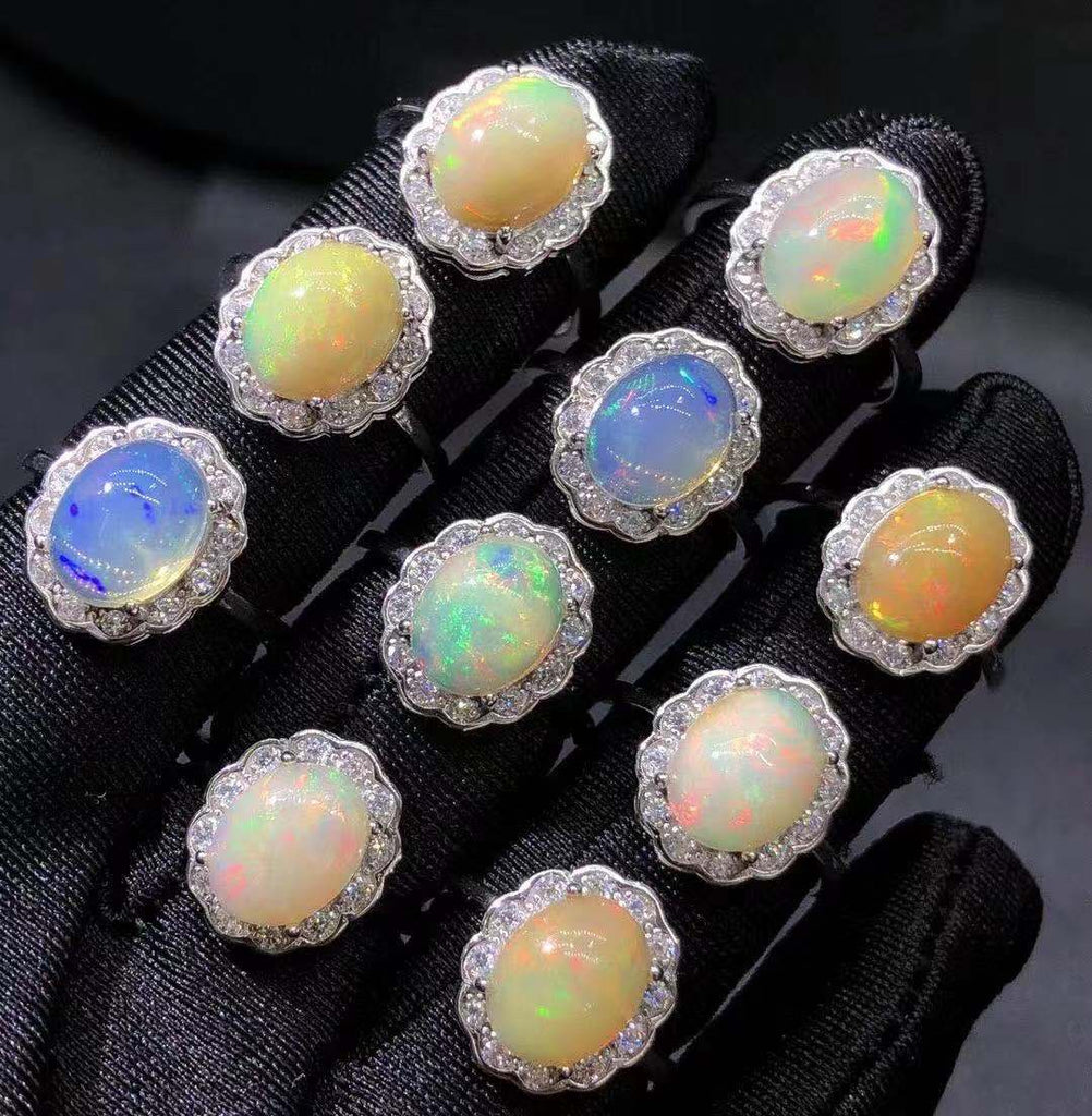 Sterling silver natural opals rings 8*10mm