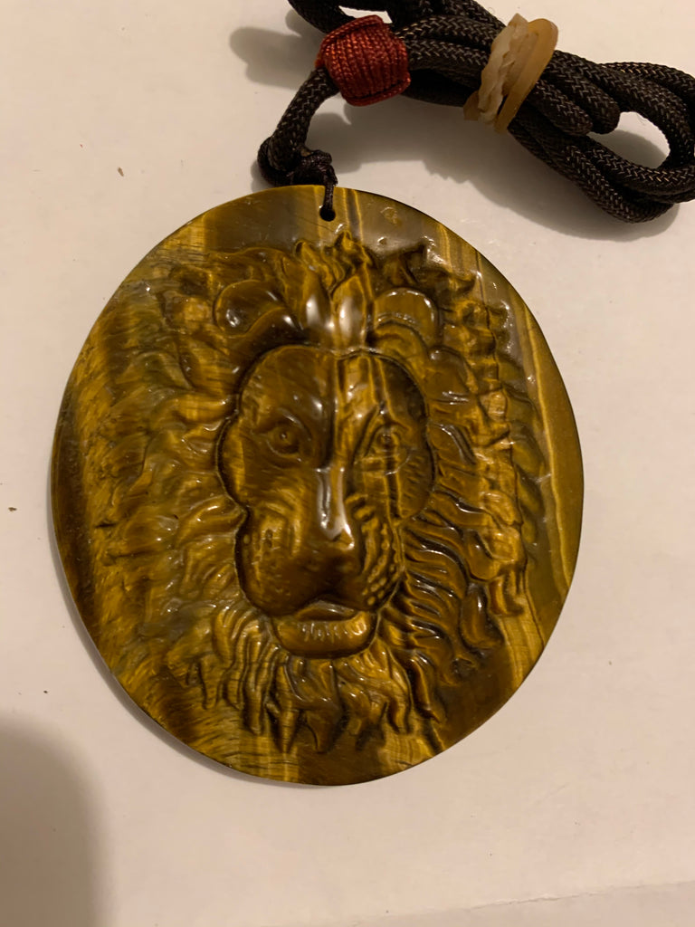 Tiger eye Lion head hand carved pendant