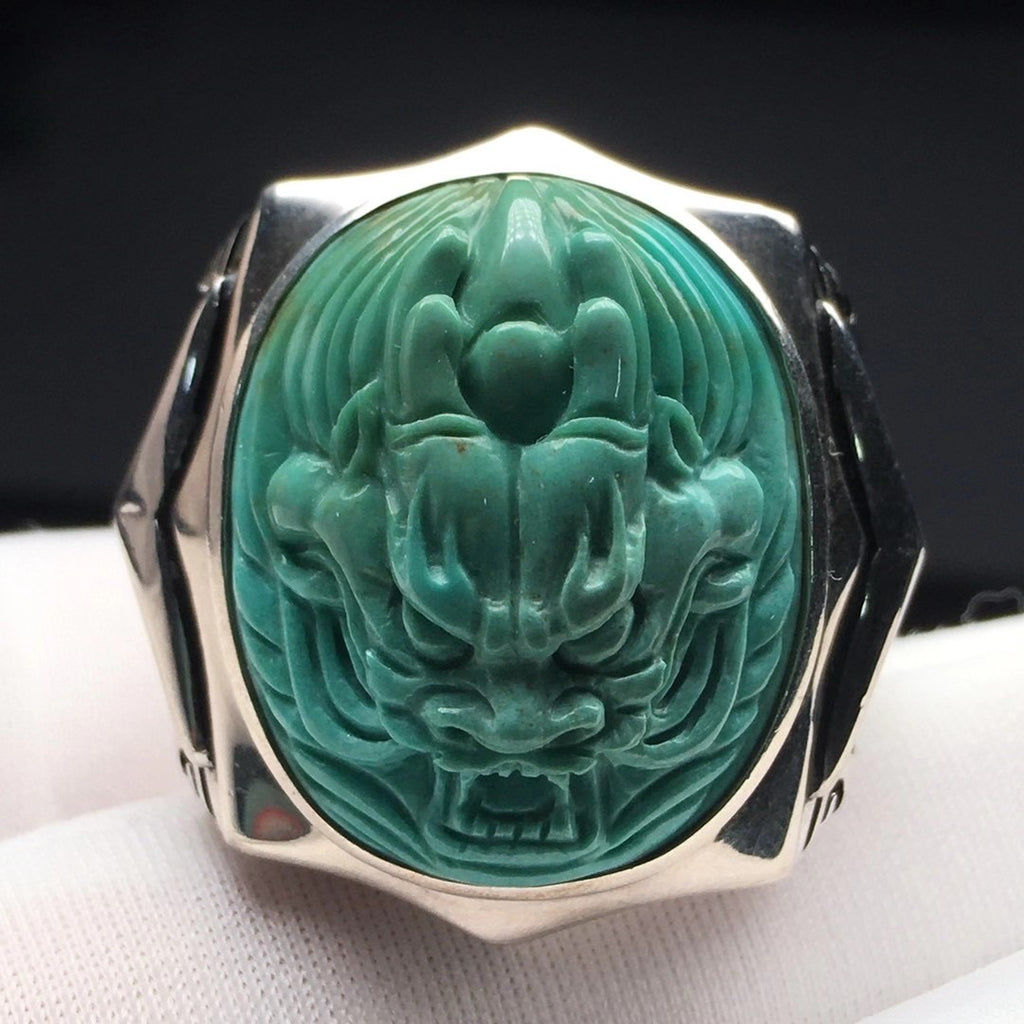 Turquoise dragon silver ring 17.5g 17-21mm