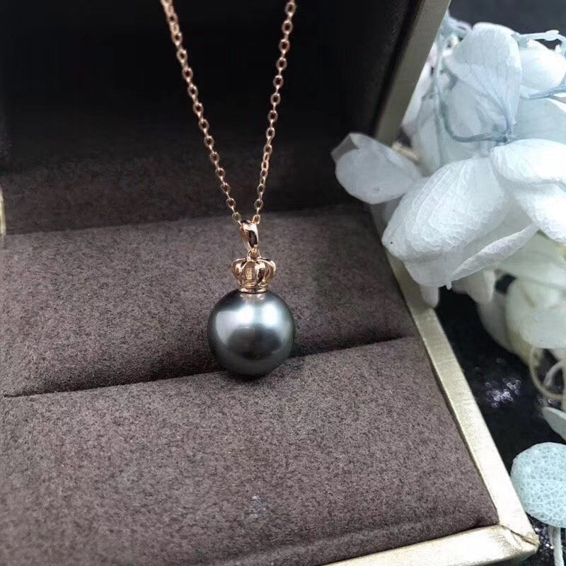 18k Tahitian natural pearls pendant necklace 10-11mm