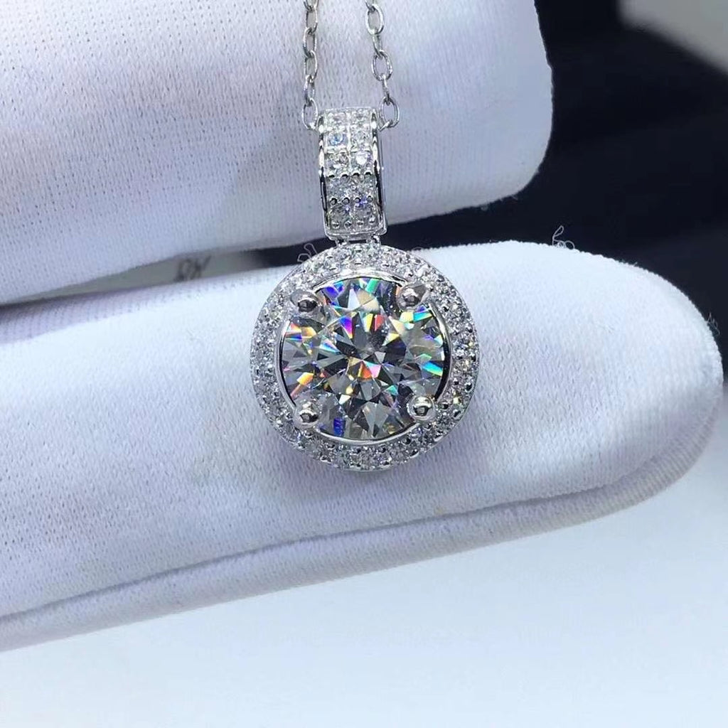 2 carat sterling silver moissan diamond pendant necklace 8.0mm
