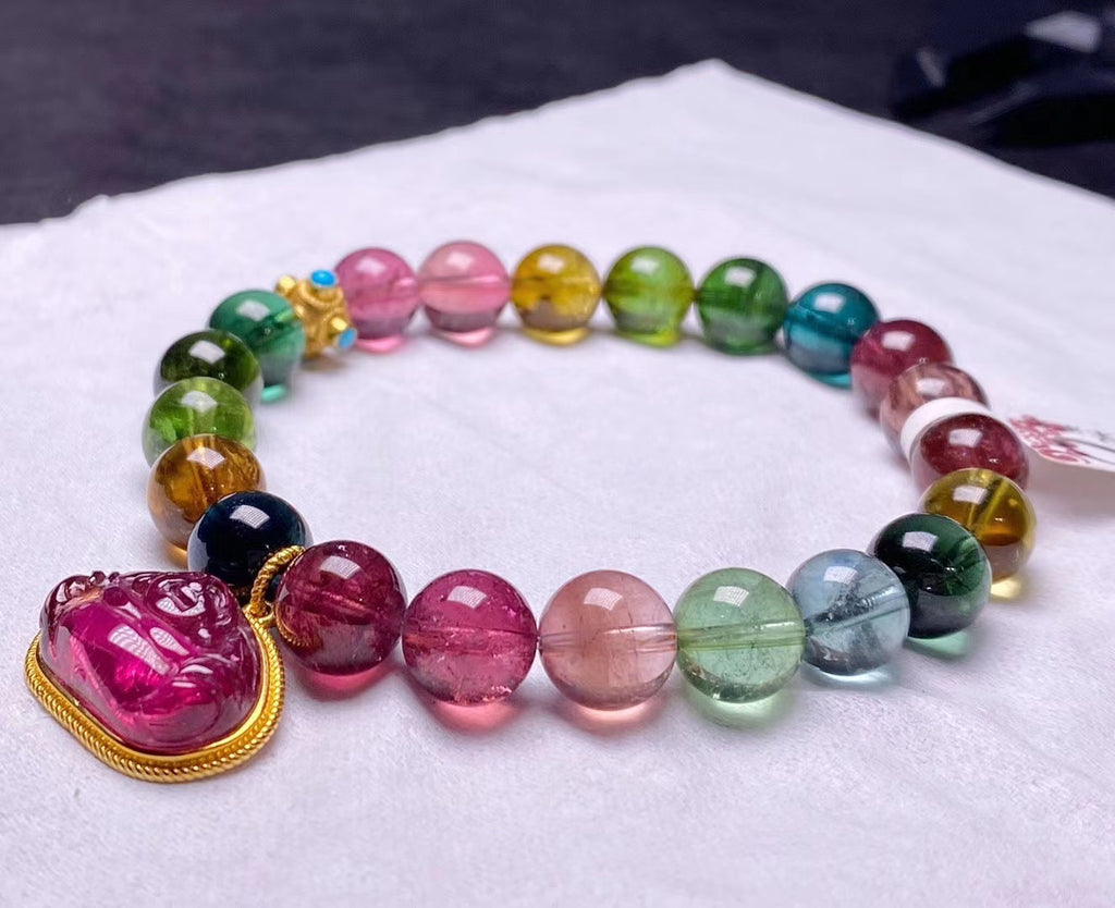 From Brazil natural colour tourmaline beads Bracelet 14.5-19.2mm