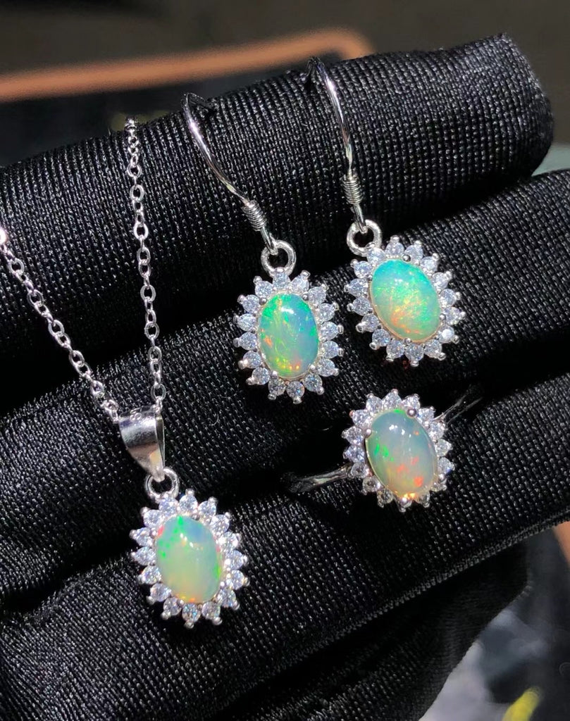Sterling silver natural opals earrings rings pendant necklace 5*7mm