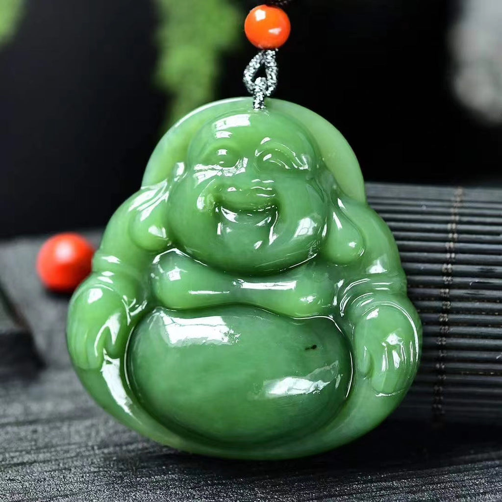 Happy Buddha Hetian jade pendant 49.8*49.4*12.6mm 44g
