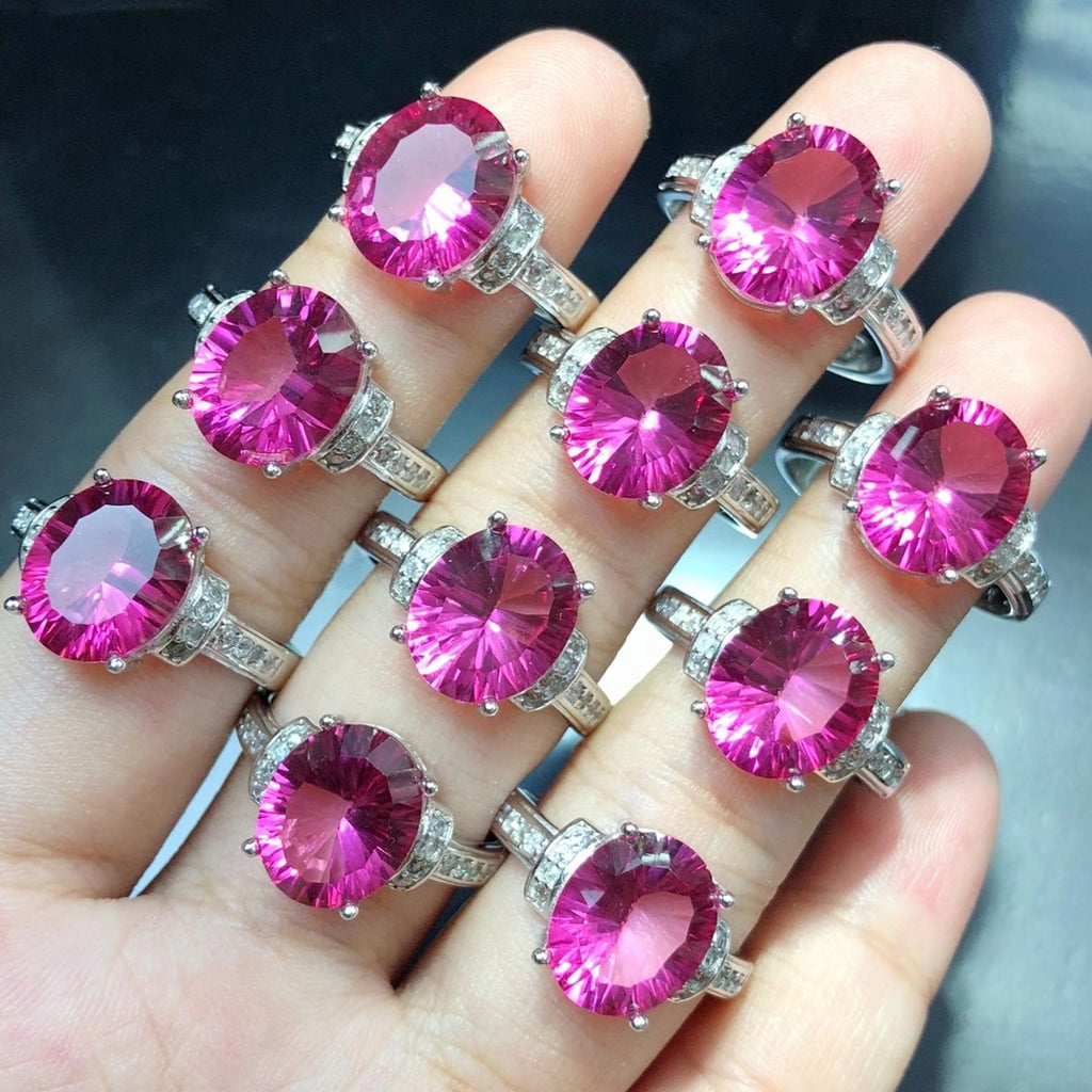 Sterling silver natural pink topaz rings 9*11mm