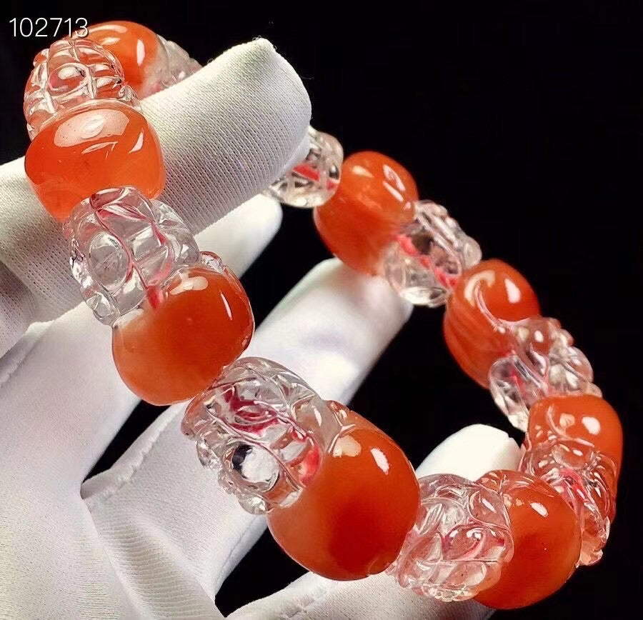 Natural red crystal stone  hand carved good luck bracelet 24/15/11mm 58g