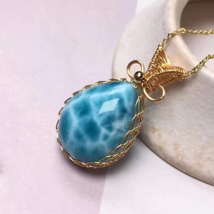 14k Larimar stone pendant necklace