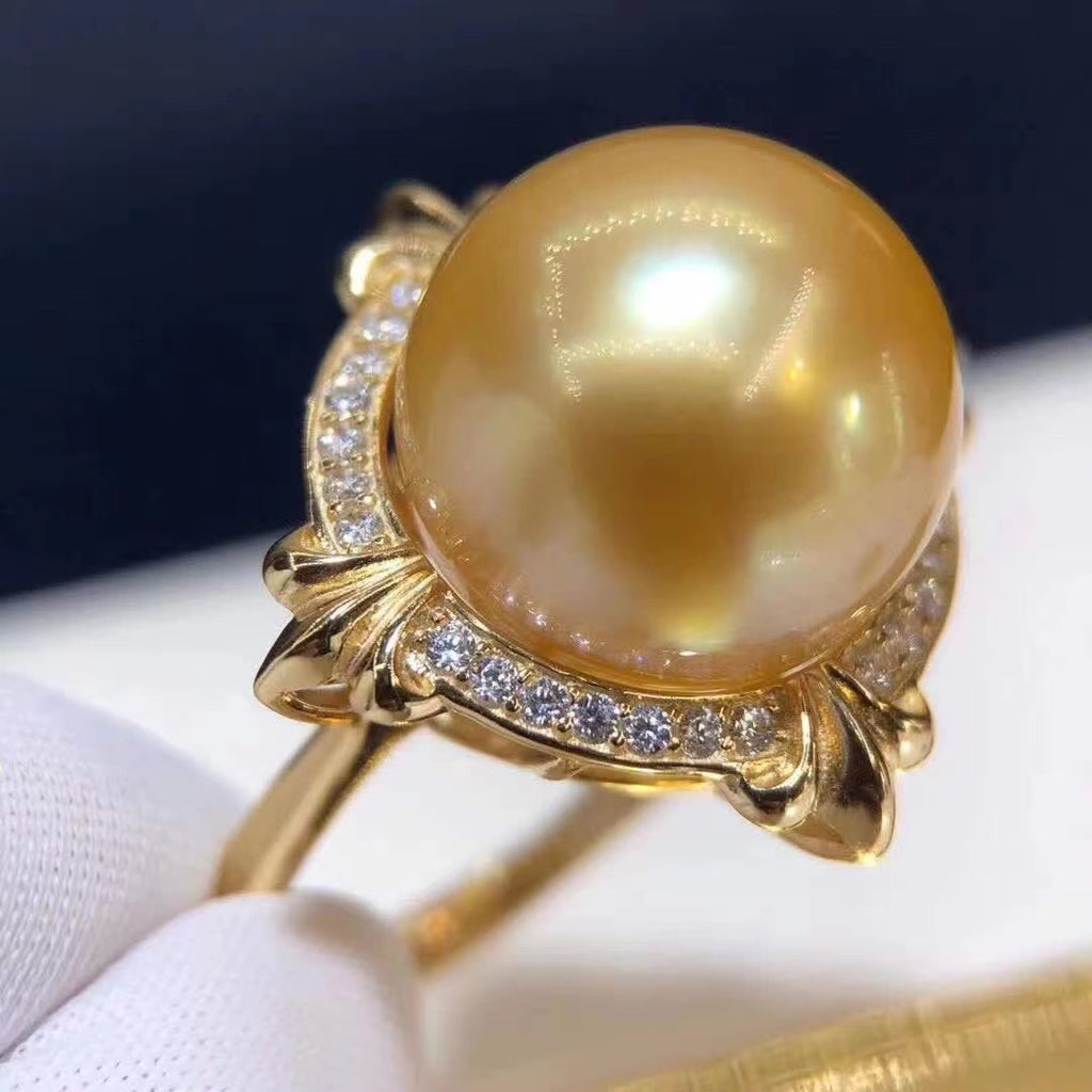 nanyang sea water gold Pearl  Sterling silver ring 14-15mm